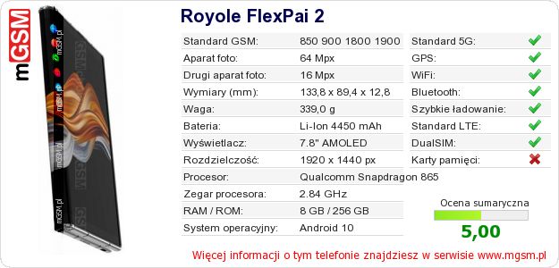 Dane telefonu Royole FlexPai 2
