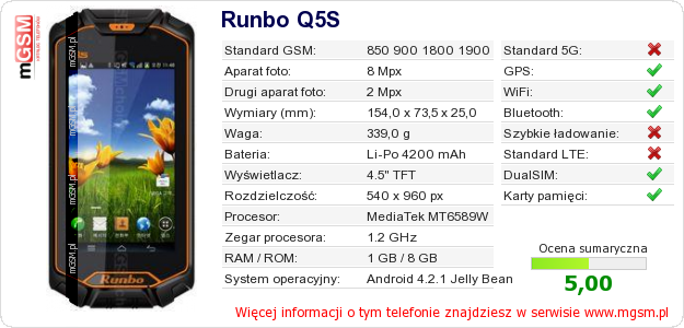 Dane telefonu Runbo Q5S
