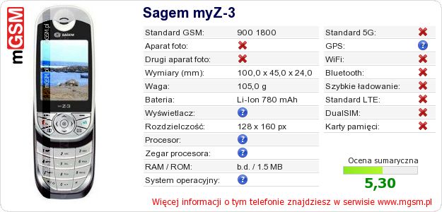 Dane telefonu Sagem myZ-3