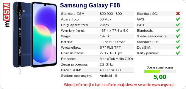 Dane telefonu Samsung Galaxy F08 Dane telefonu Samsung Galaxy F08