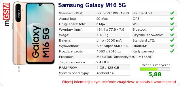 Dane telefonu Samsung Galaxy M16 5G