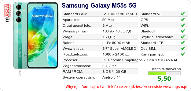 Dane telefonu Samsung Galaxy M55s 5G