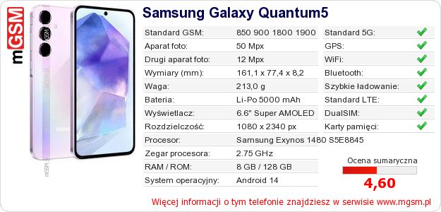 Dane telefonu Samsung Galaxy Quantum5