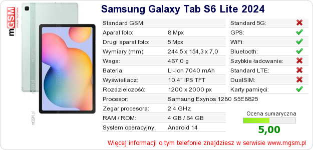 Dane telefonu Samsung Galaxy Tab S6 Lite 2024