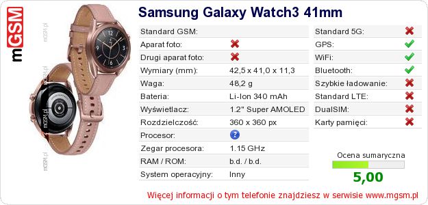 Dane telefonu Samsung Galaxy Watch3 41mm Dane telefonu Samsung Galaxy Watch3 41mm