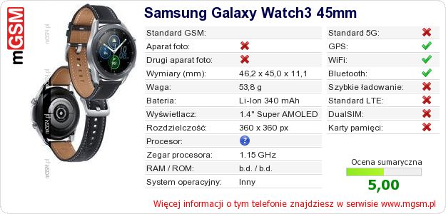 Dane telefonu Samsung Galaxy Watch3 45mm