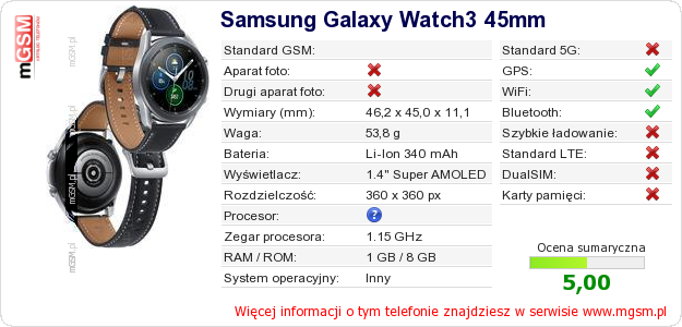 Dane telefonu Samsung Galaxy Watch3 45mm