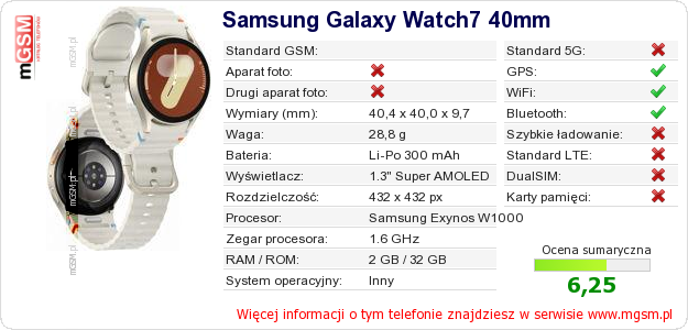 Dane telefonu Samsung Galaxy Watch7 40mm