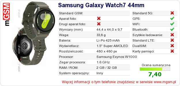 Dane telefonu Samsung Galaxy Watch7 44mm