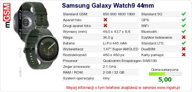 Dane telefonu Samsung Galaxy Watch9 44mm