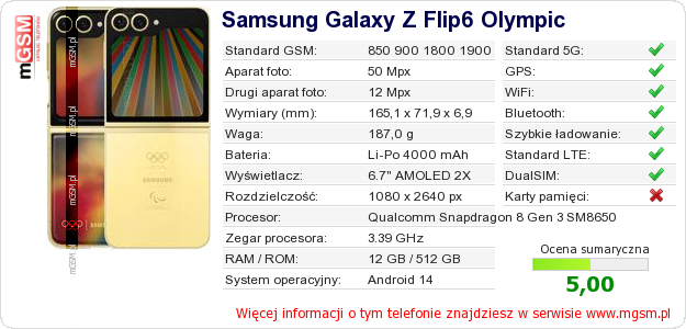 Dane telefonu Samsung Galaxy Z Flip6 Olympic Dane telefonu Samsung Galaxy Z Flip6 Olympic