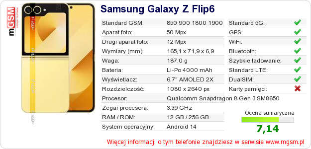 Dane telefonu Samsung Galaxy Z Flip6