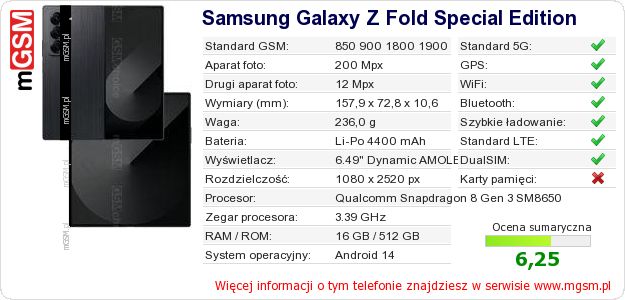 Dane telefonu Samsung Galaxy Z Fold Special Edition