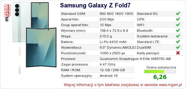 Dane telefonu Samsung Galaxy Z Fold7