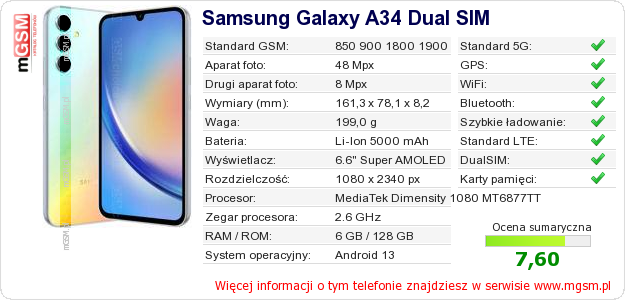 Dane telefonu Samsung Galaxy A34 Dual SIM