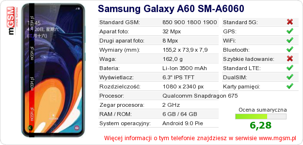 Dane telefonu Samsung Galaxy A60 SM-A6060