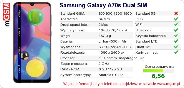 Dane telefonu Samsung Galaxy A70s Dual SIM