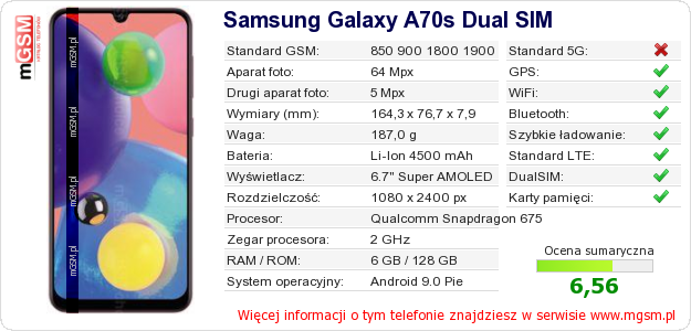 Dane telefonu Samsung Galaxy A70s Dual SIM