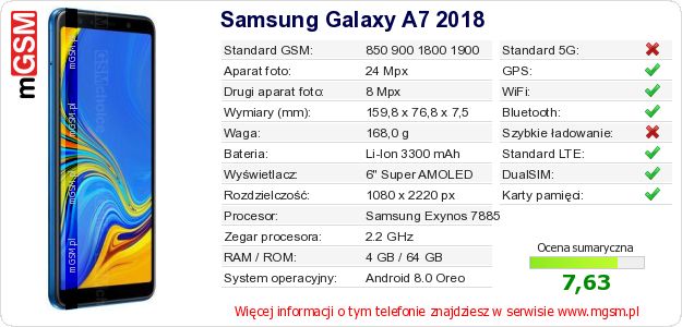 Dane telefonu Samsung Galaxy A7 2018 Dane telefonu Samsung Galaxy A7 2018