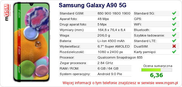 Dane telefonu Samsung Galaxy A90 5G