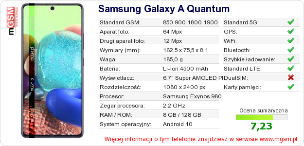 Dane telefonu Samsung Galaxy A Quantum