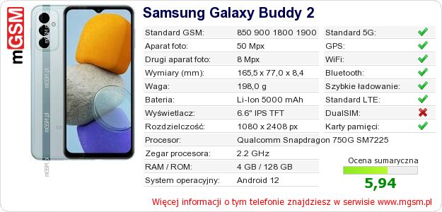 Dane telefonu Samsung Galaxy Buddy 2