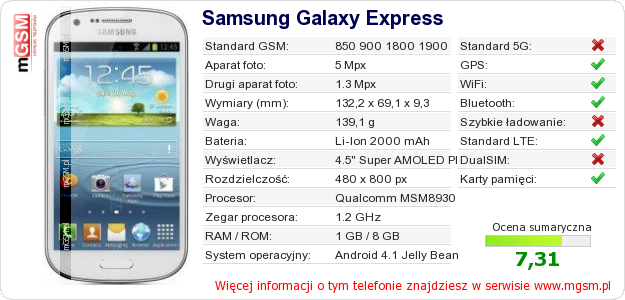 Dane telefonu Samsung Galaxy Express