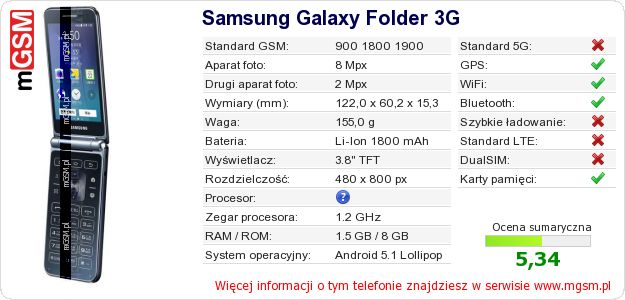 Dane telefonu Samsung Galaxy Folder 3G Dane telefonu Samsung Galaxy Folder 3G