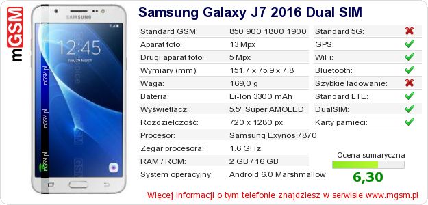 Dane telefonu Samsung Galaxy J7 2016 Dual SIM