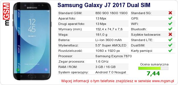 Dane telefonu Samsung Galaxy J7 2017 Dual SIM