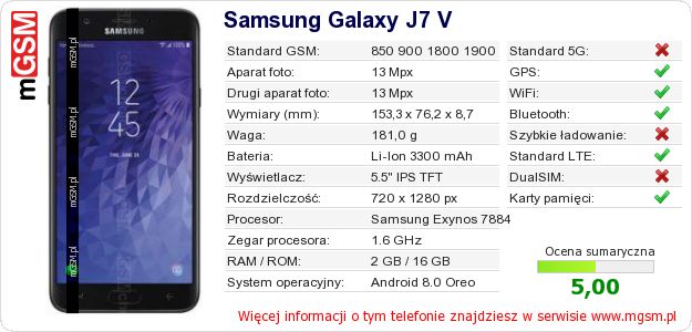 Dane telefonu Samsung Galaxy J7 V Dane telefonu Samsung Galaxy J7 V