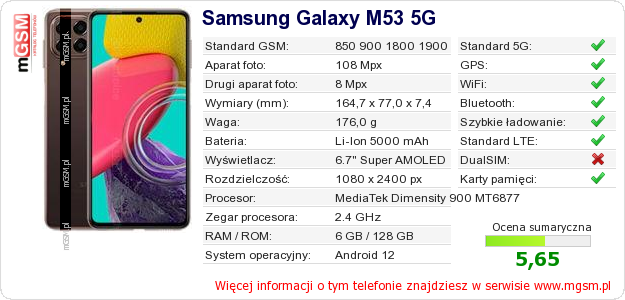 Dane telefonu Samsung Galaxy M53 5G