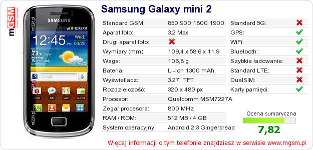 Dane telefonu Samsung Galaxy mini 2