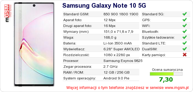 Dane telefonu Samsung Galaxy Note 10 5G