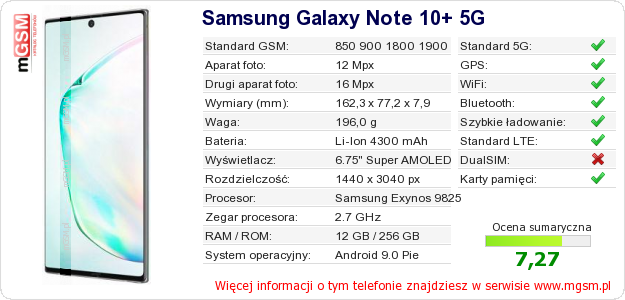Dane telefonu Samsung Galaxy Note 10+ 5G