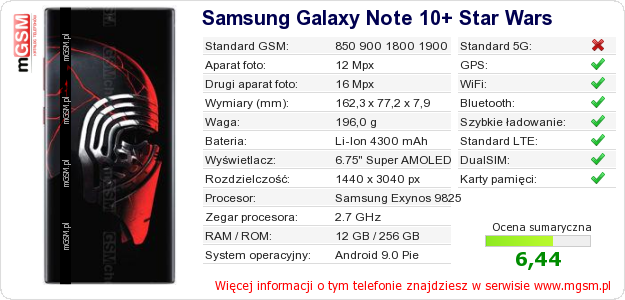 Dane telefonu Samsung Galaxy Note 10+ Star Wars