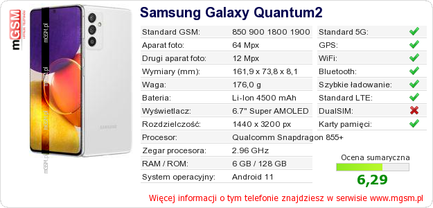 Dane telefonu Samsung Galaxy Quantum2