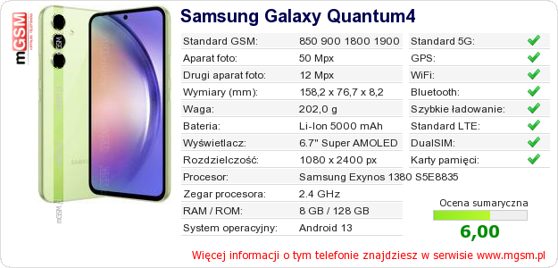 Dane telefonu Samsung Galaxy Quantum4