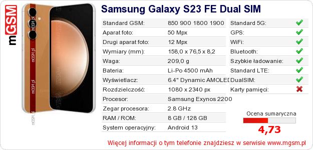 Dane telefonu Samsung Galaxy S23 FE Dual SIM