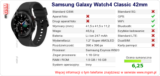 Dane telefonu Samsung Galaxy Watch4 Classic 42mm