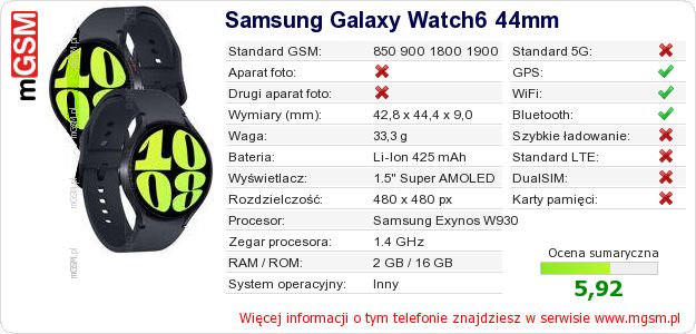 Dane telefonu Samsung Galaxy Watch6 44mm