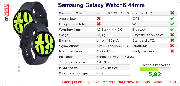 Dane telefonu Samsung Galaxy Watch6 44mm