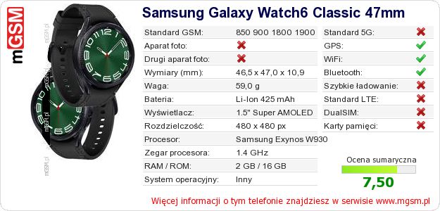 Dane telefonu Samsung Galaxy Watch6 Classic 47mm