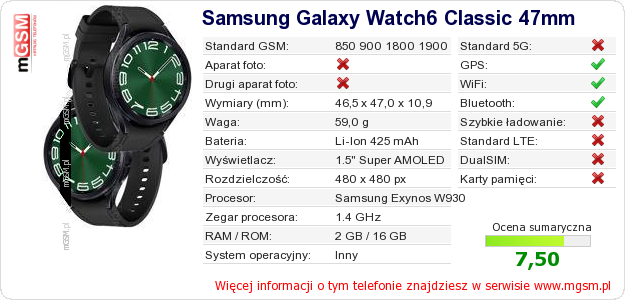 Dane telefonu Samsung Galaxy Watch6 Classic 47mm