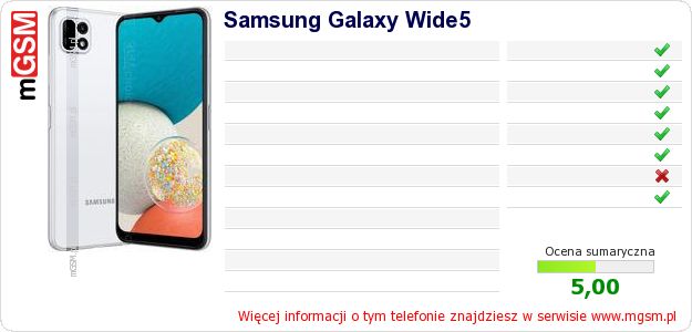 Dane telefonu Samsung Galaxy Wide5 Dane telefonu Samsung Galaxy Wide5