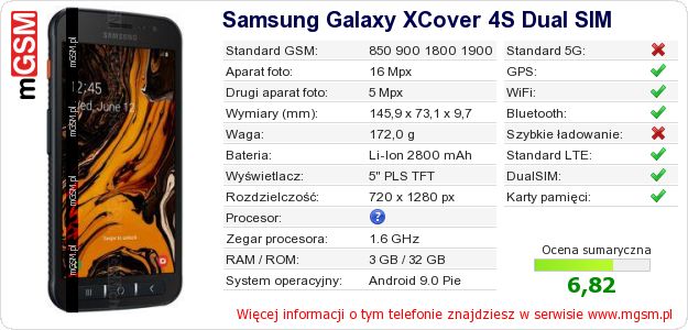 Dane telefonu Samsung Galaxy XCover 4S Dual SIM