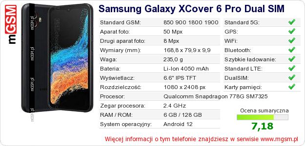 Dane telefonu Samsung Galaxy XCover 6 Pro Dual SIM