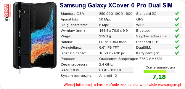 Dane telefonu Samsung Galaxy XCover 6 Pro Dual SIM