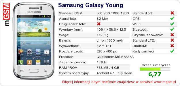 Dane telefonu Samsung Galaxy Young