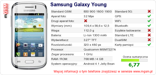 Dane telefonu Samsung Galaxy Young